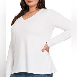 Zenana Outfitters White Long Sleeve V-Neck Top